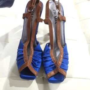 Vintage Prada Women's Blue and Brown Sandals